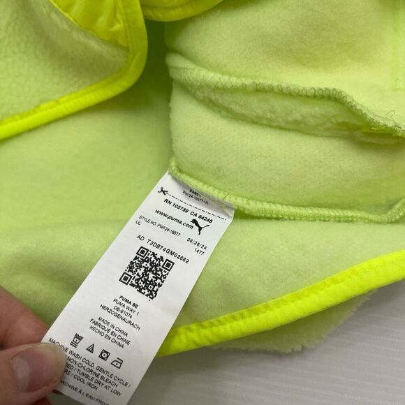 Puma Women’s Neon Green Sherpa Fleece Jacket Relaxed Fit Neon Green Sz Large New - Picture 6 of 8